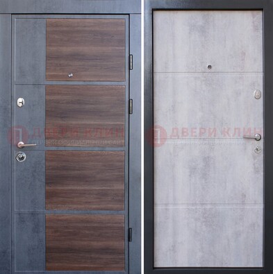 Серая железная дверь коричневой вставкой МДФ ДМ-211